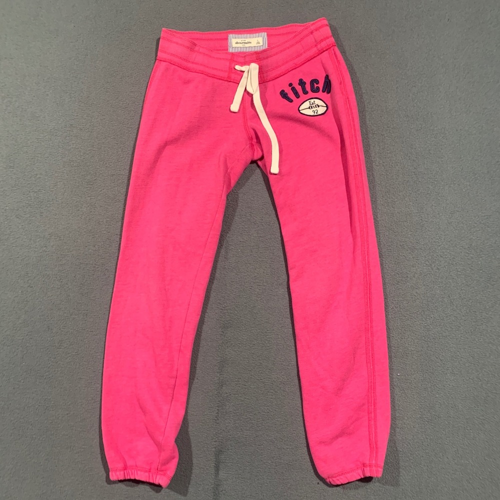 Abercrombie Girls Pink Fleece Sweatpants Joggers Logo Graphic Spell Out Size L